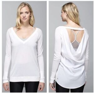 Lululemon Unity Pullover Drape Back Sweater Heathered White Size 8 New NWT